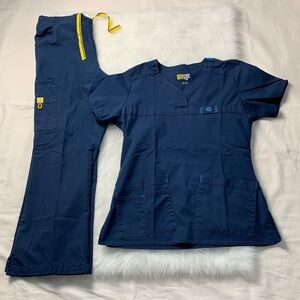 Navy Blue Scrub Set with Yellow Accents